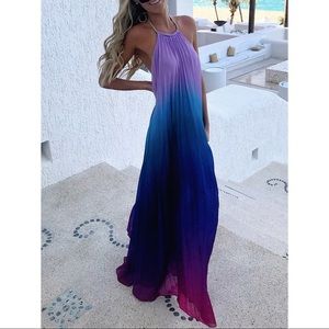 Multi Color Ombré Pleated Maxi Dress